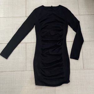 Long Sleeve Black Express Ruched Mini Dress